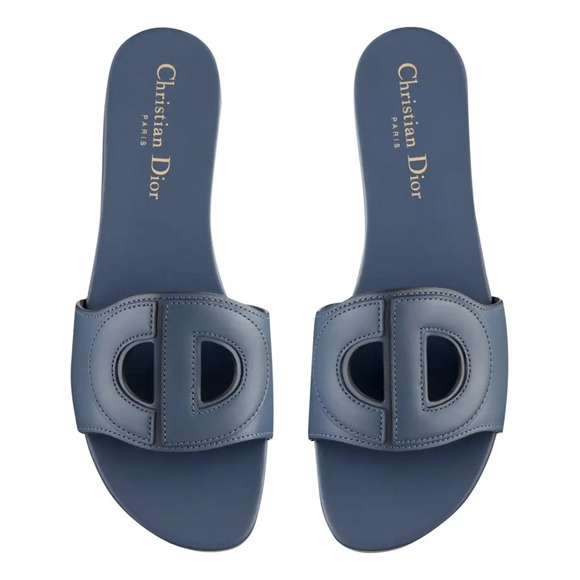 Christian Dior Dway D-Club Blue Leather CD Club Logo Slide Mule Flat Sandal 35.5 - Picture 1 of 12